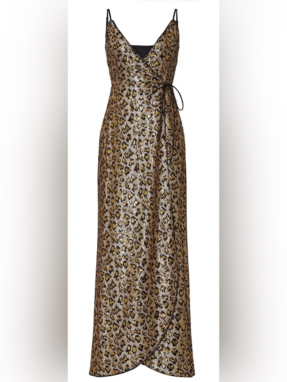 Aidan Mattox Sequined Leopard Print Wrap dress  in Gold and Black